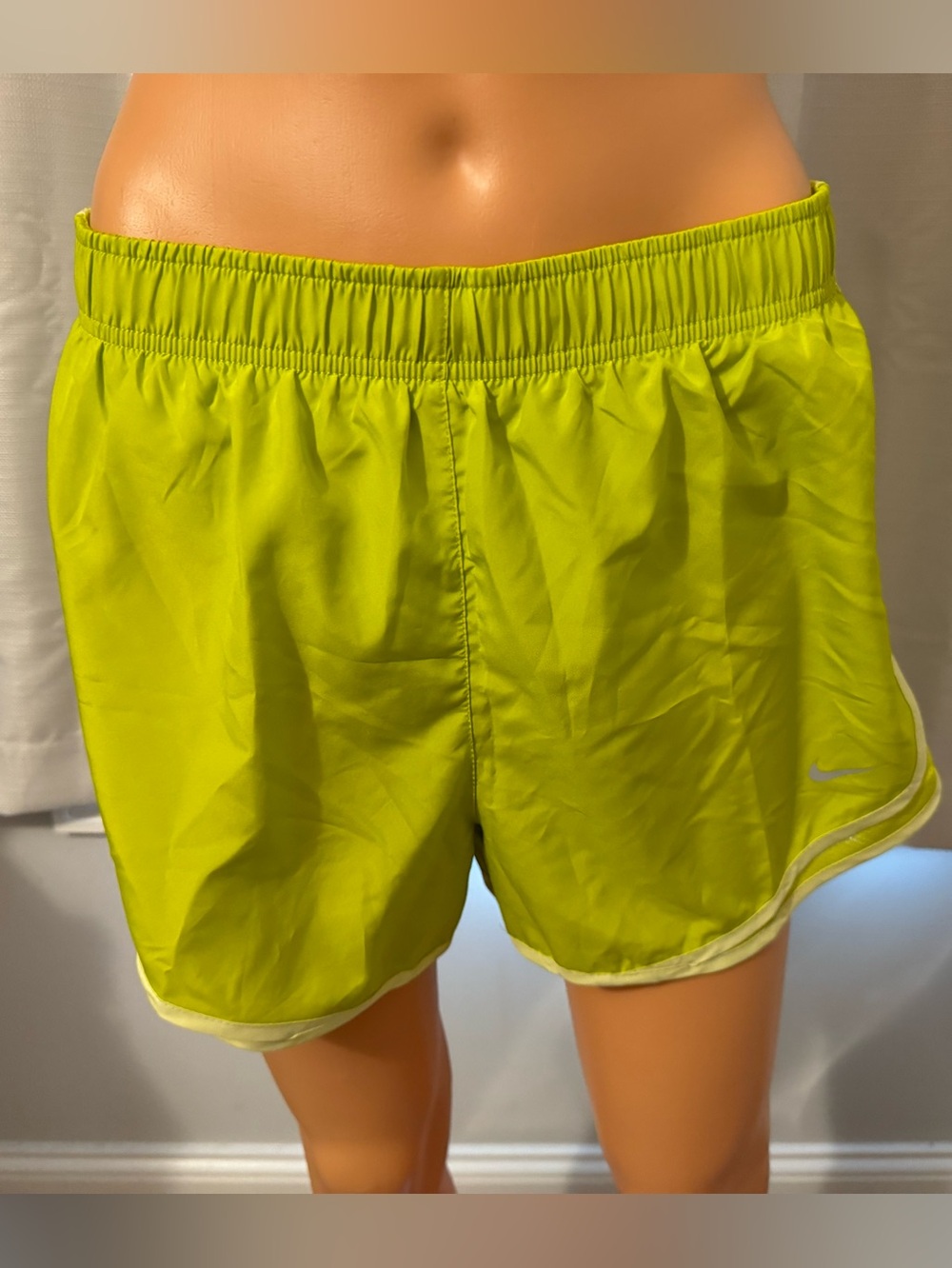 Great Nike size L green drawstring lined running shorts dri fit women new